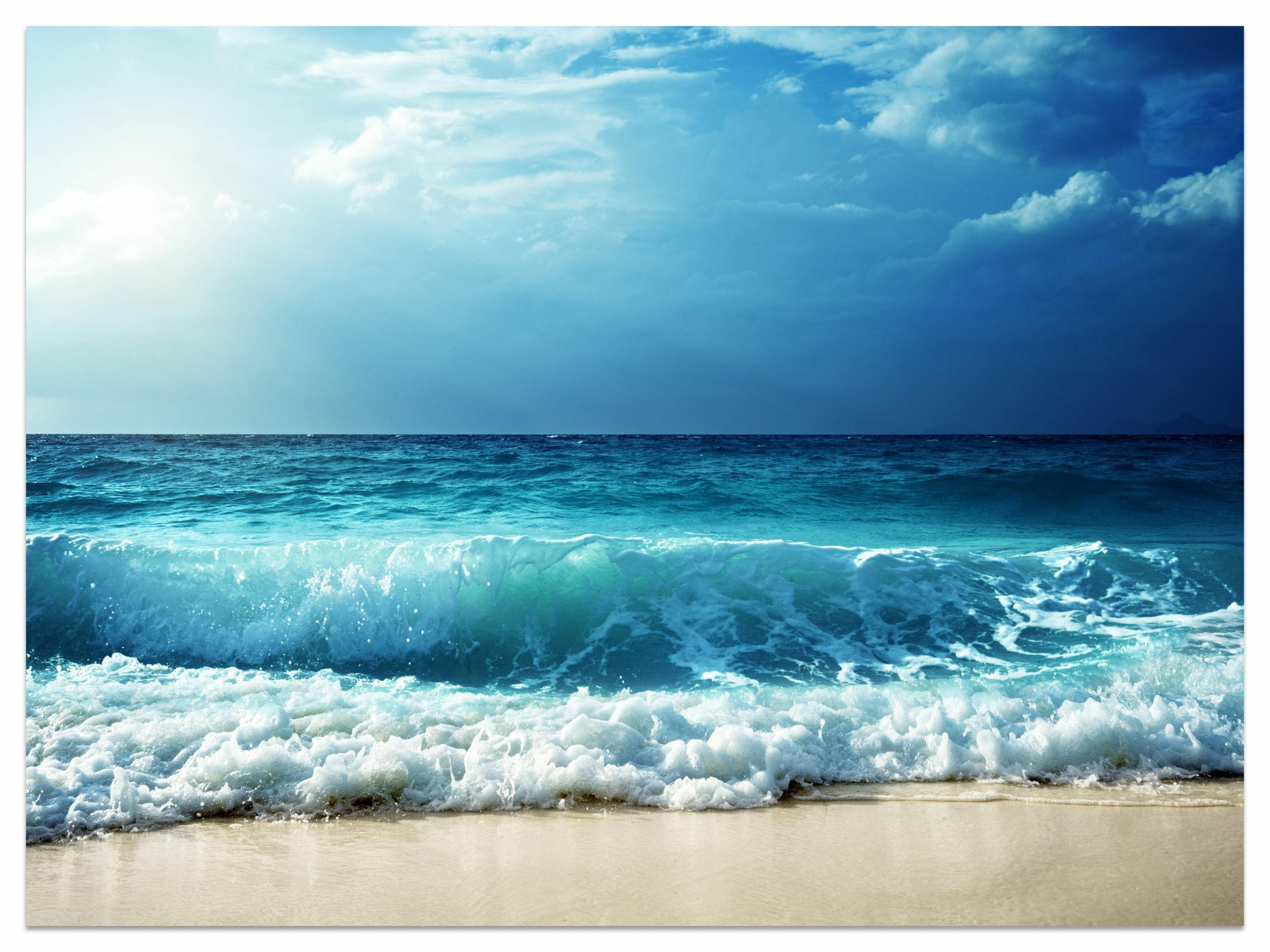 FOTOTAPETE Strand Meer Wellen Landschaft 3D 360x240cm - Blau/Beige, Papier (360/240cm) - Muralo