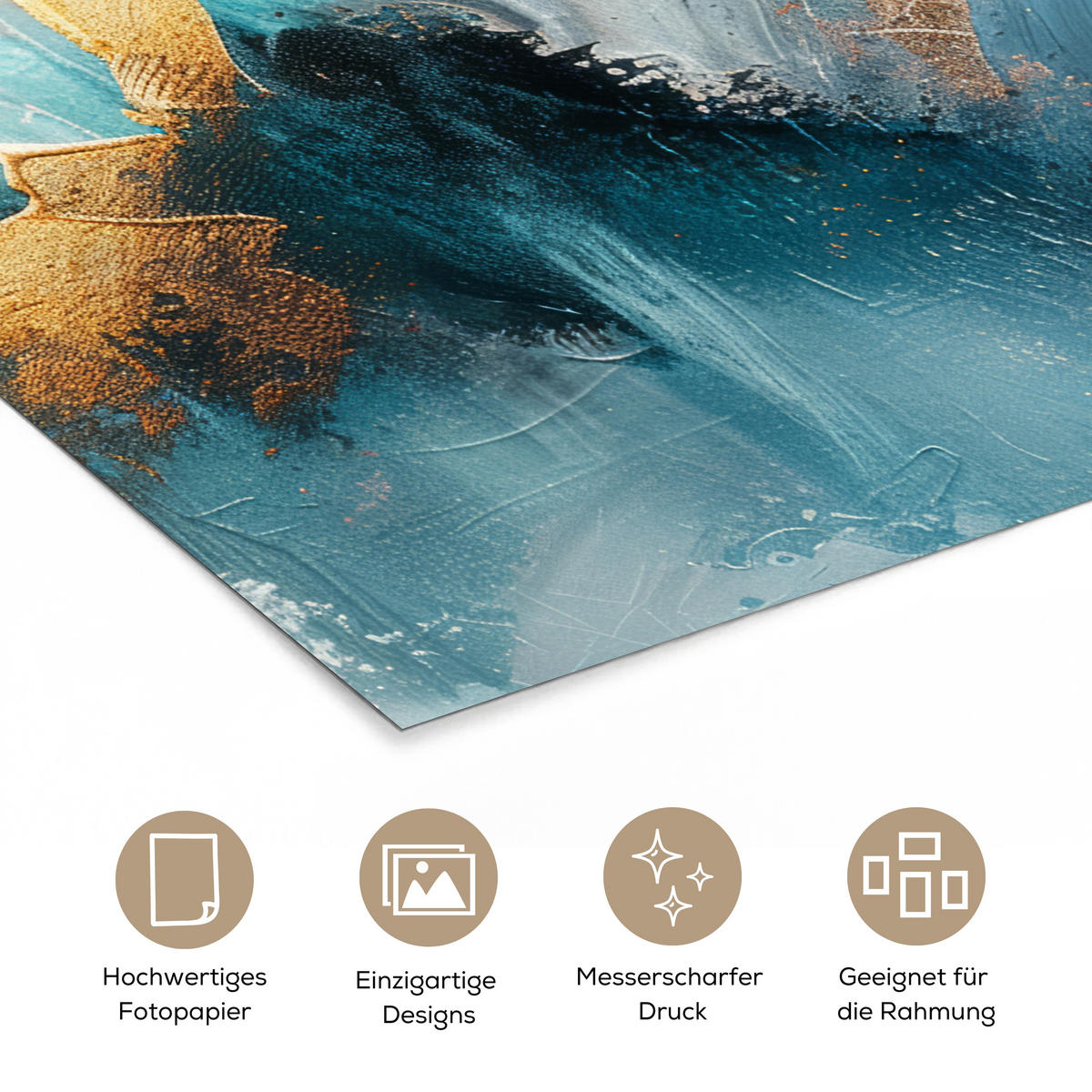 POSTER Abstrakt - Kunst - Gold - Blau 30x40 cm - Petrol, Papier (30/40/0.1cm) - MuchoWow