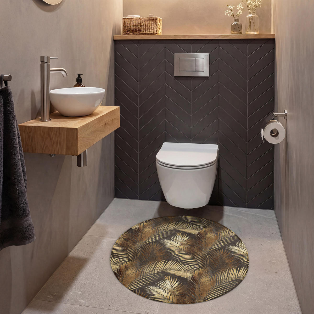 WC PŘEDLOŽKA Tropical - Listy - zlaté 70x70 cm - zlatá, textil/plast (70/1cm) - OnlyWow