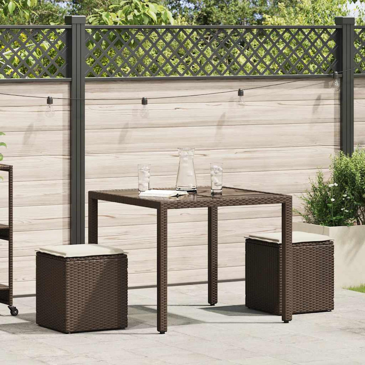 GARTENHOCKER Mit Kissen 2 Stk. Braun 40/40/43 Cm Poly Rattan - Creme, Kunststoff (40/43/40cm) - vidaXL