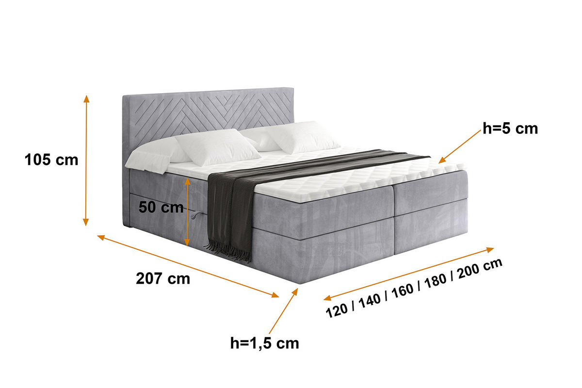 BOXBETT mit Matratze H3 und Lattenrost - VEXA - 140x200 - Grau Monolith - Grau, Holzwerkstoff/Kunststoff (140/200cm) - ALTDECOR