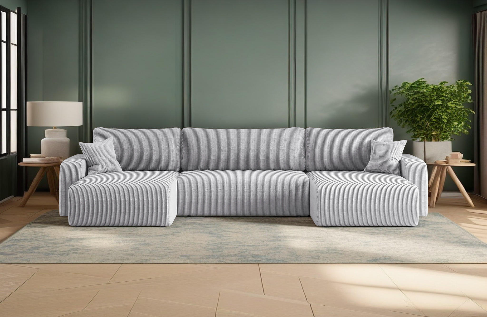 ECKSOFA U-Form Mit Schlaffunktion Und Bettkasten MILANO Dicker Cord Grau - Grau, Holz/Textil (312/145cm) - Kaiser Möbel