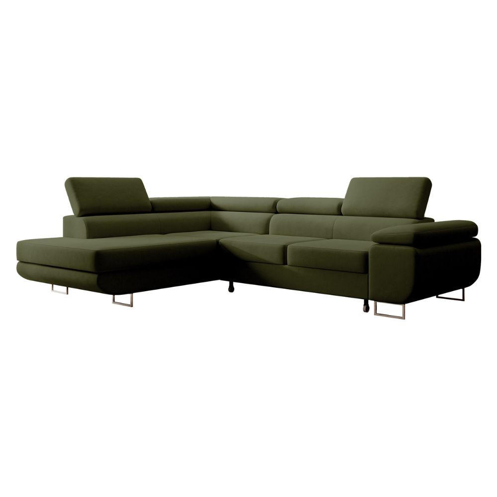 ECKSOFA Stevil Olivgrün Velours - Silberfarben/Olivgrün, Textil/Metall (275/203cm) - Selsey