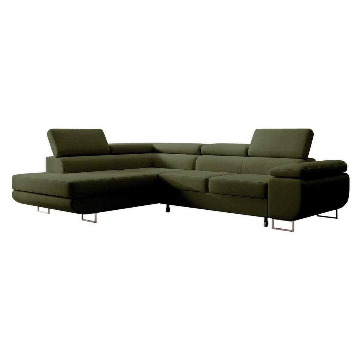 ECKSOFA Stevil Olivgrün Velours - Silberfarben/Olivgrün, Textil/Metall (275/203cm) - Selsey