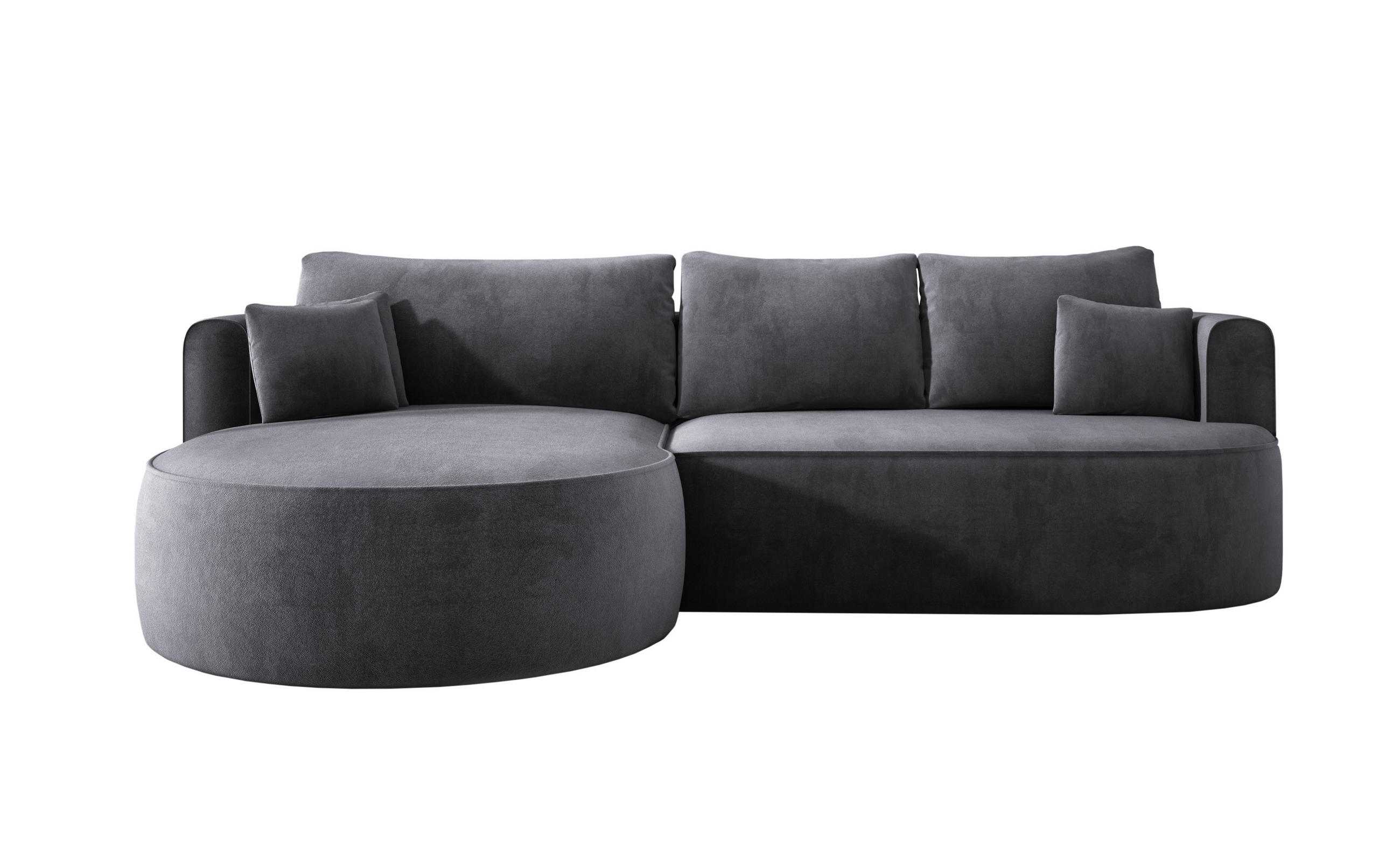 ECKSOFA FIORE L-förm Moderne Ausziehbare Schlaf-Funktion, automatischer Auffaltung, lose Rückenkissen freistehend LINKS 284x183x82cm Silver - Silberfarben, Holz/Textil (183/284cm) - DomoHome