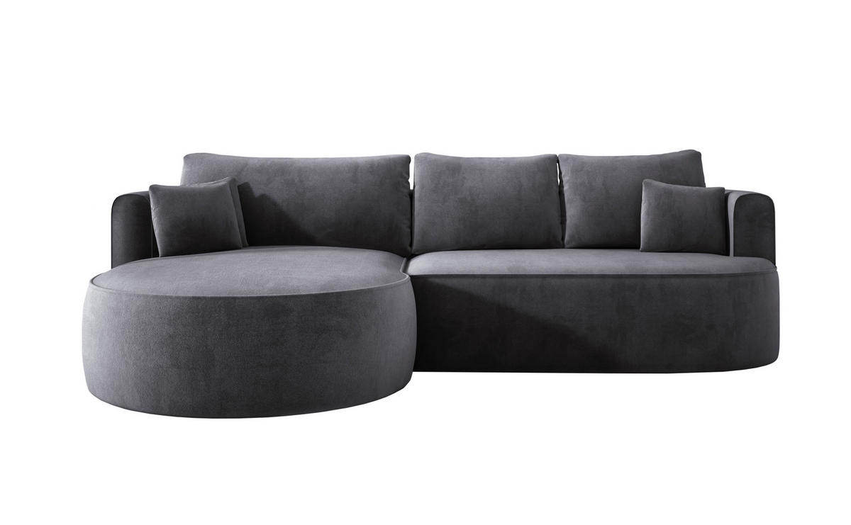 ECKSOFA FIORE L-förm Moderne Ausziehbare Schlaf-Funktion, automatischer Auffaltung, lose Rückenkissen freistehend LINKS 284x183x82cm Silver - Silberfarben, Holz/Textil (183/284cm) - DomoHome