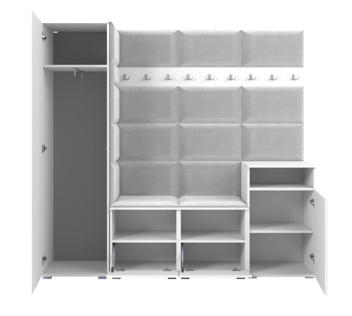 GARDEROBE NELA X 200 cm (Modulare Flurmöbel Graphit mit Sitzpolster Schwarz 16 Schrank + Sideboard) - Silberfarben/Schwarz, Holz/Holzwerkstoff (200/187/40cm) - Ravio