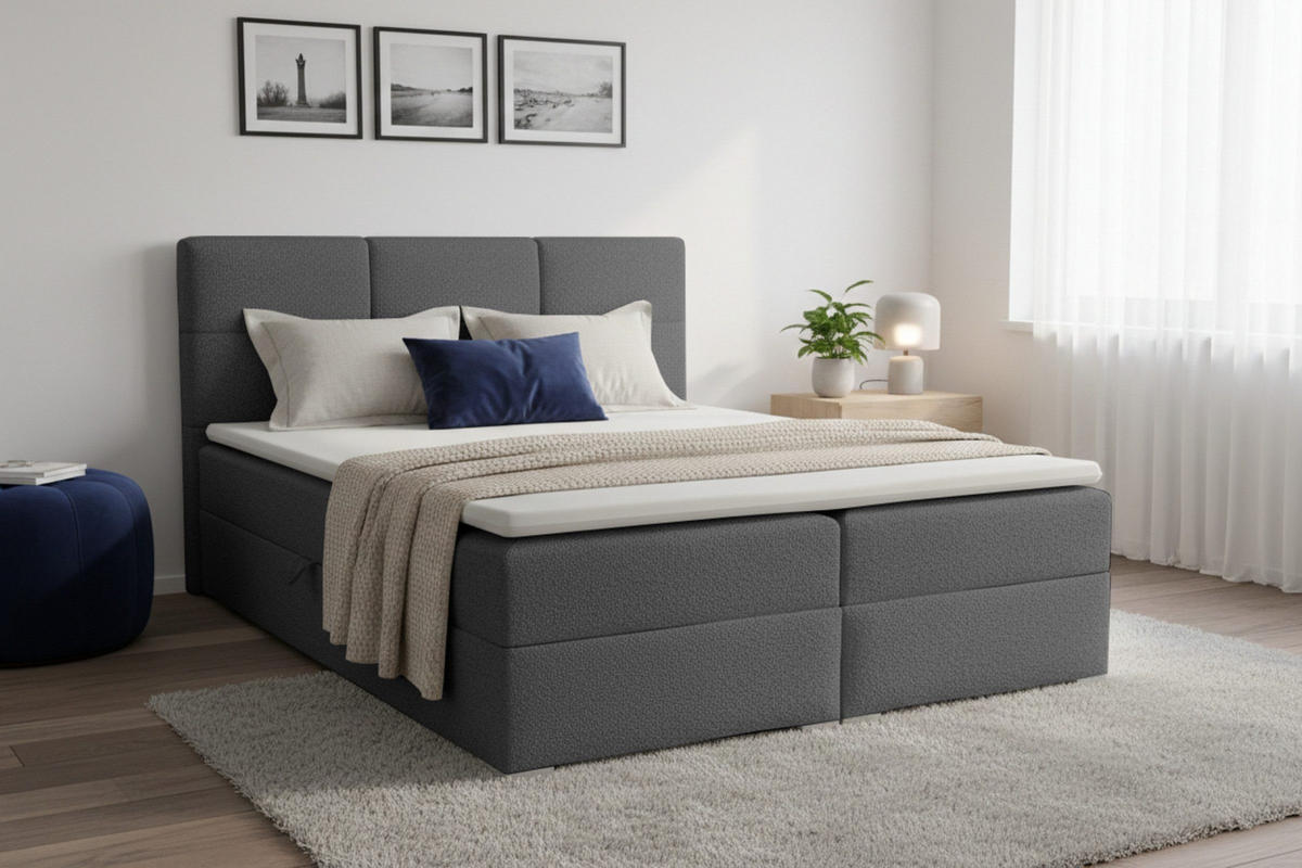 BOXBETT SUSAN LUX 160/200 in Boucle Grau H4 - Grau, Holz/Holzwerkstoff (160/200cm) - Deine Möbel 24