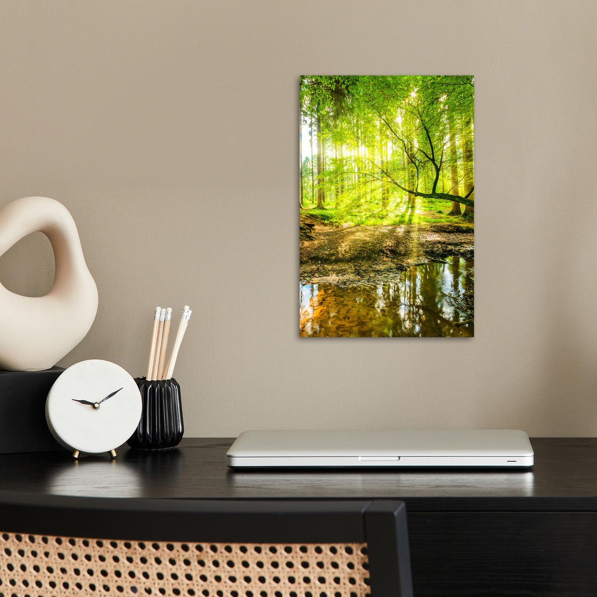 POSTER Wald - Landschaft - Wasser - Bäume - Sonne - Grün - Natur 20x30 cm - Grün, Papier (20/30/0.1cm) - MuchoWow