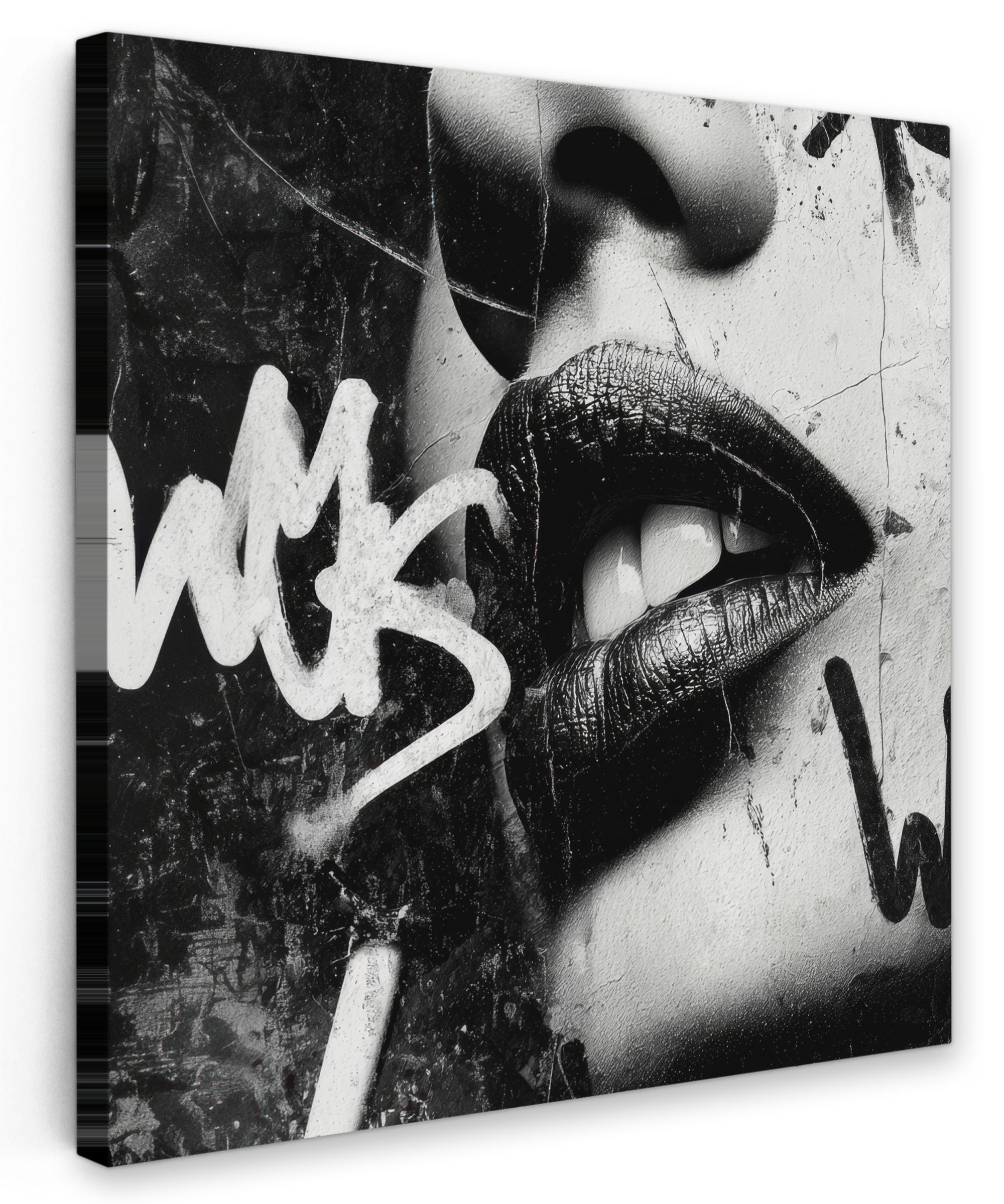 MuchoWow OBRAZ NA PLÁTNĚ Obličej - Ústa - Graffiti - Černá barva 50x50 cm