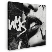 LEINWANDBILD Gesicht - Mund - Graffiti - Schwarz Deko Wohnzimmer 20x20 cm - Schwarz, Textil (20/20cm) - MuchoWow