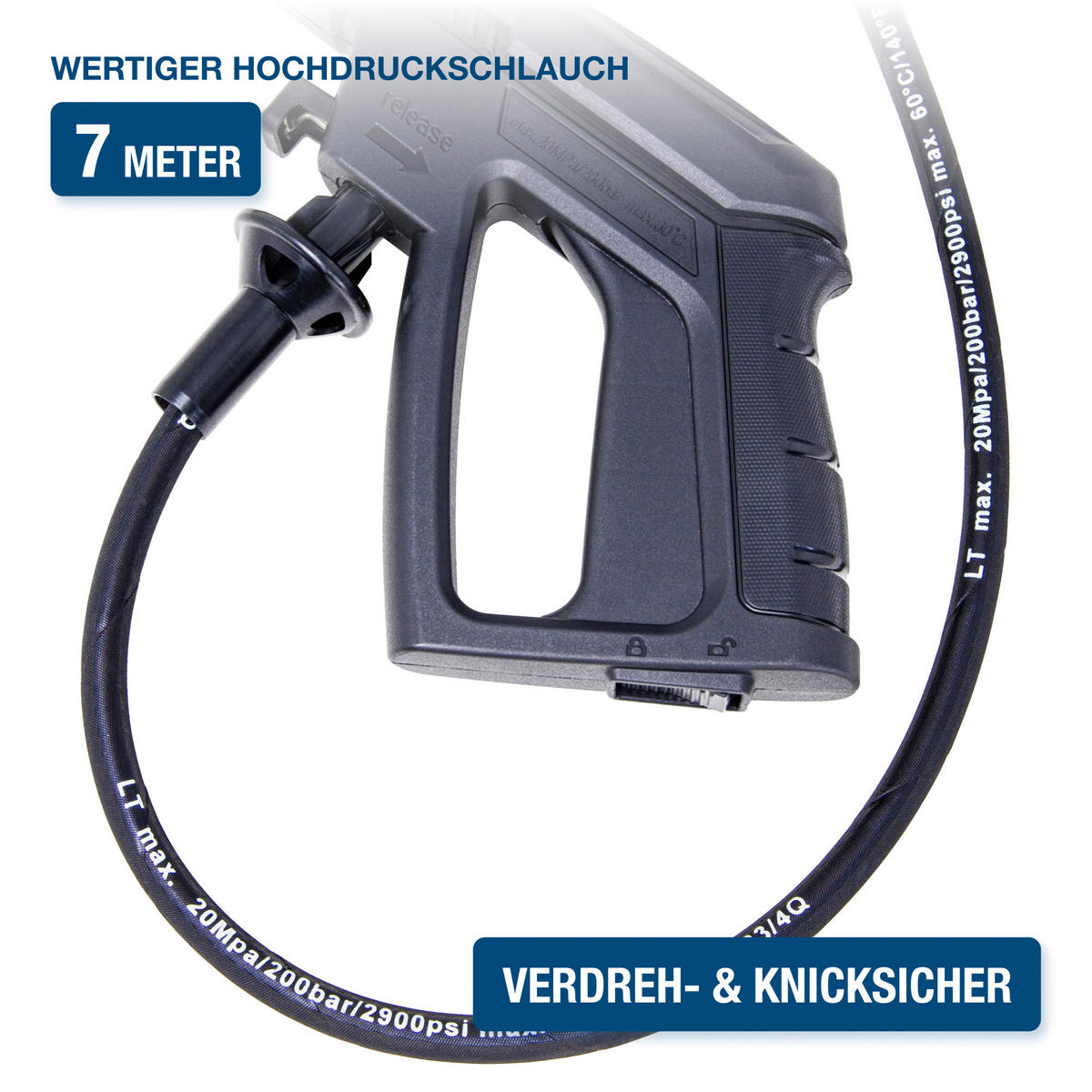 ELEKTRO-HOCHDRUCKREINIGER HPW1800CE (1800W, 140bar, 420 l/h, Schlauchtrommel, Blau) - Blau, Kunststoff (28/76/28cm) - HYUNDAI