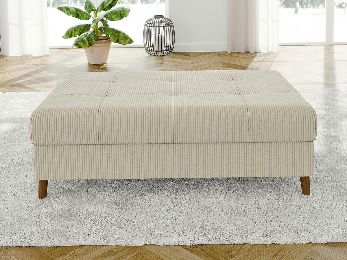 WOHNLANDSCHAFT inkl. Hocker Alma Beige Cord - Beige/Braun, Holz/Textil (310/81/161cm) - S-Style Möbel