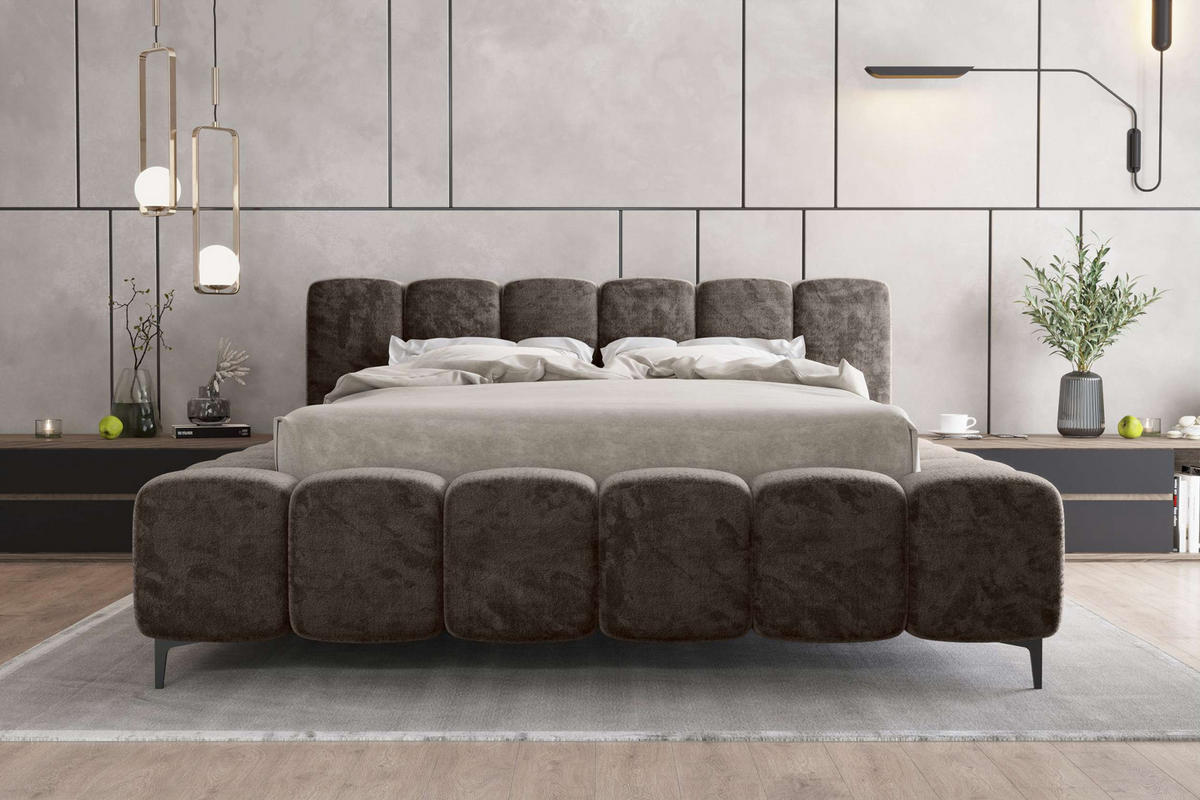 POLSTERBETT COZY Chenille Mokka 160/200 cm - Schwarz/Mokka, Textil/Metall (160/200cm) - 99rooms