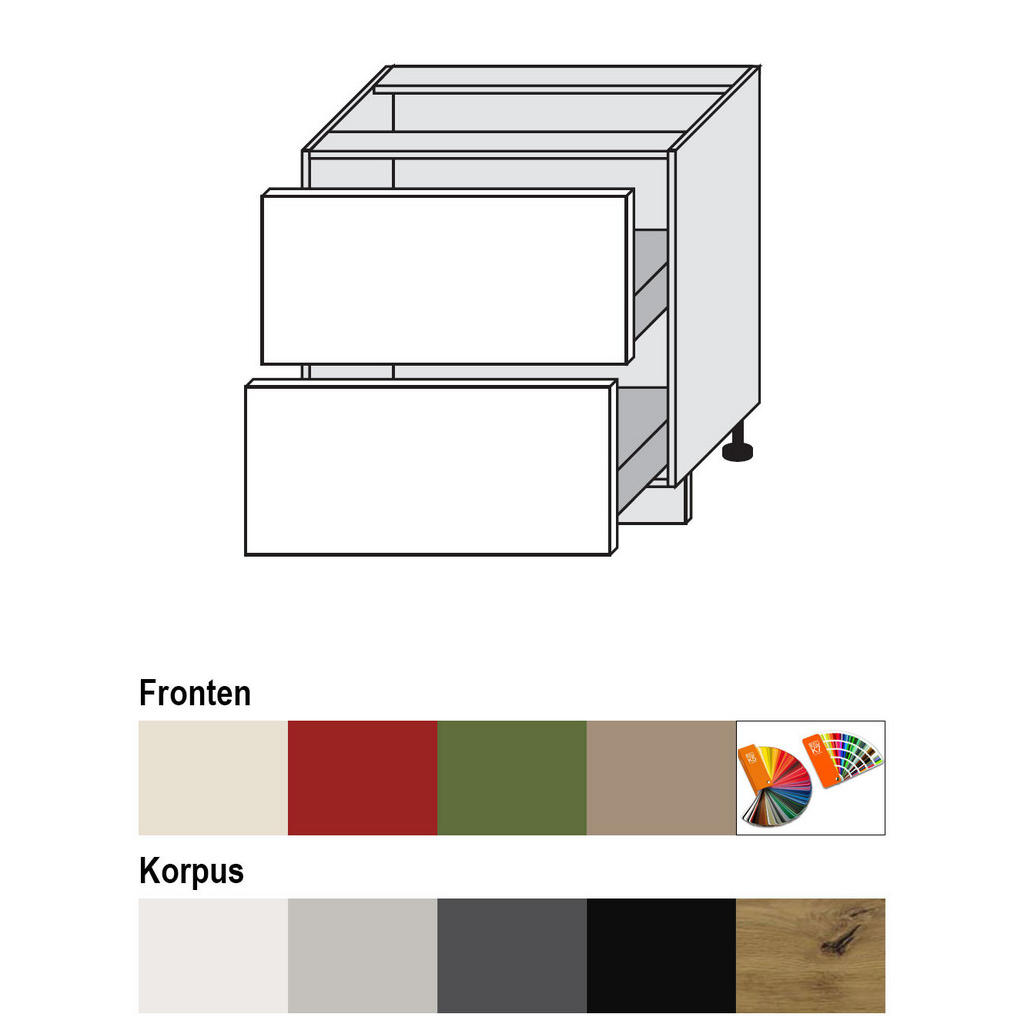 Thumbnail - Feldmann-Wohnen Schubladenunterschrank, Creme, Grau, Holz, 2 Schubladen, Rechteckig, 80x82x50 cm, Küchen, Küchenmöbel, K...