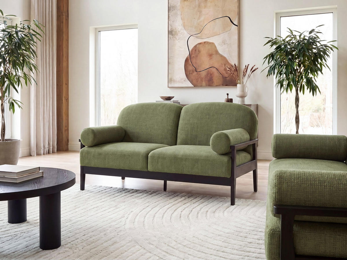 2-SITZER-SOFA Stoff Grün Pilarne - Schwarz/Grün, Textil (153/88/84cm) - Beliani