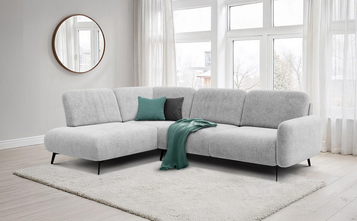 ECKSOFA FEBE 5-Sitzer links, hellgrau - Hellgrau/Schwarz, Holz/Textil (271/190cm) - Courtois Laville