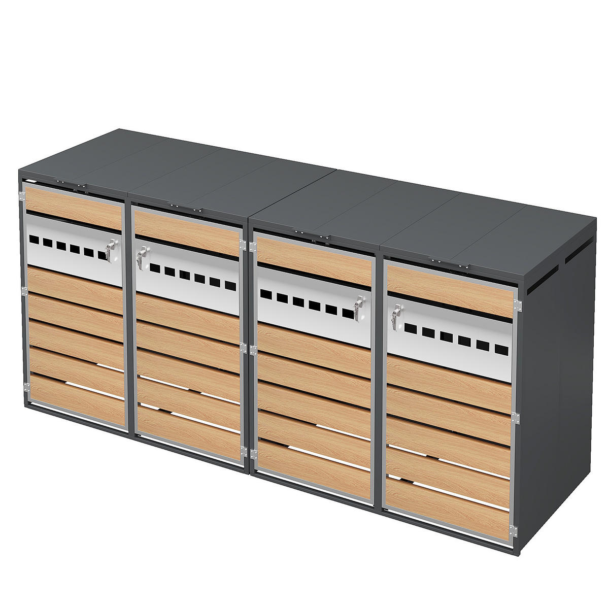 MÜLLTONNENBOX Vier Türen Holzmaserung/Grau - Braun, Metall (132/118.5/80cm) - ComfortXL