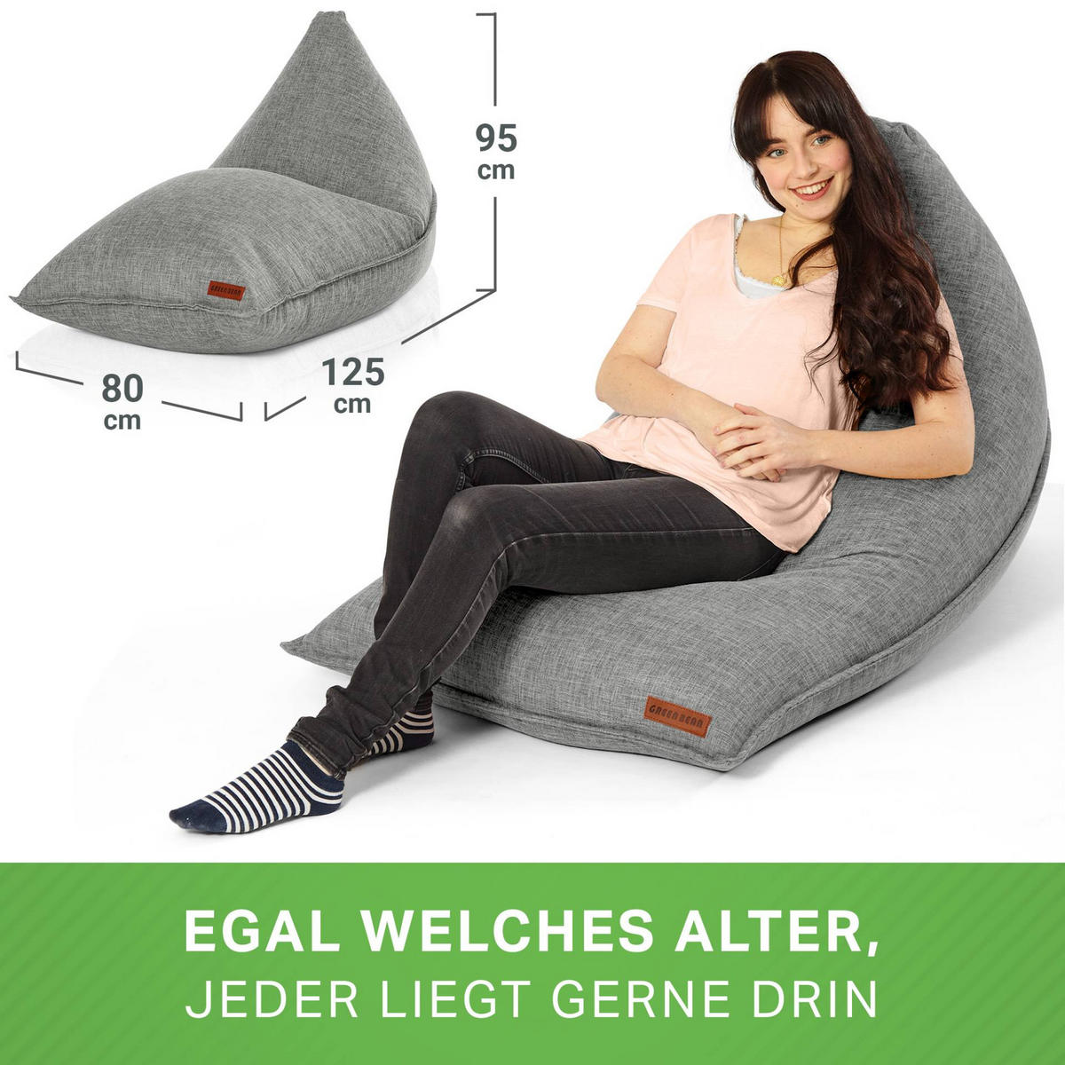 SITZSACK XXL Indoor 150x100x100cm - Grau, Textil (100/100/150cm) - Green Bean