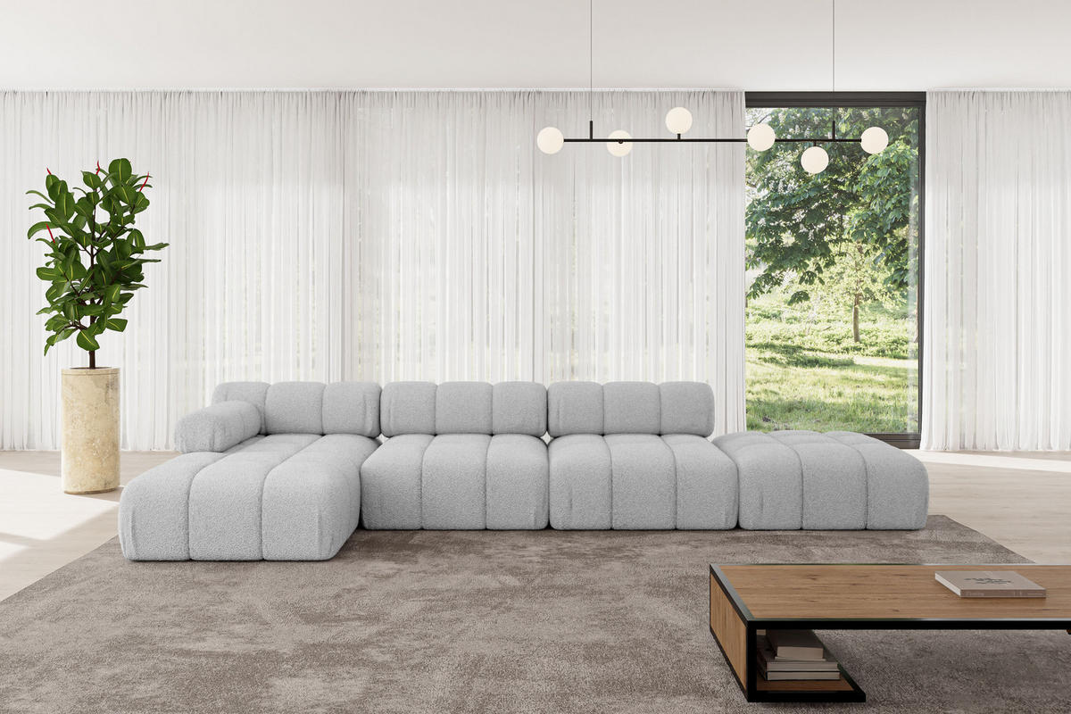 ECKSOFA modulares Sofa Lizur-L2 - 380x160x70 cm Hellgrau Bouclé - Hellgrau, Holzwerkstoff/Textil (380/160cm) - ALTDECOR