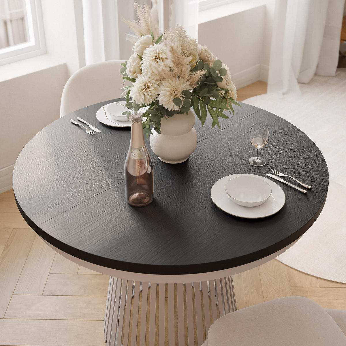 AUSZIEHTISCH AUREA 100-180/75 cm, Kaschmir / Schwarz - Kaschmir/Schwarz, Holzwerkstoff/Metall (100/100/75cm) - Idohome