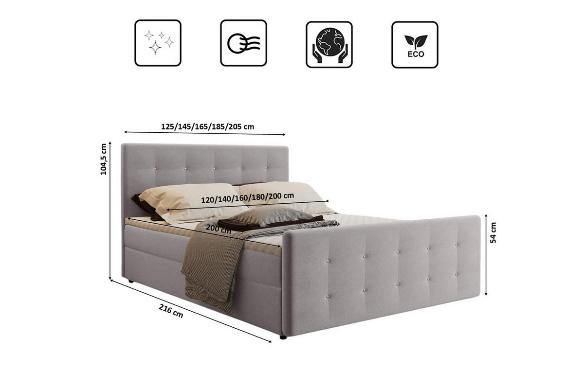 BOXBETT Mit Bettkasten Matratze Topper AMOR Hellgrau 200x200 cm H3-Bonell - Hellgrau, Holz/Textil (200/200cm) - Kaiser Möbel