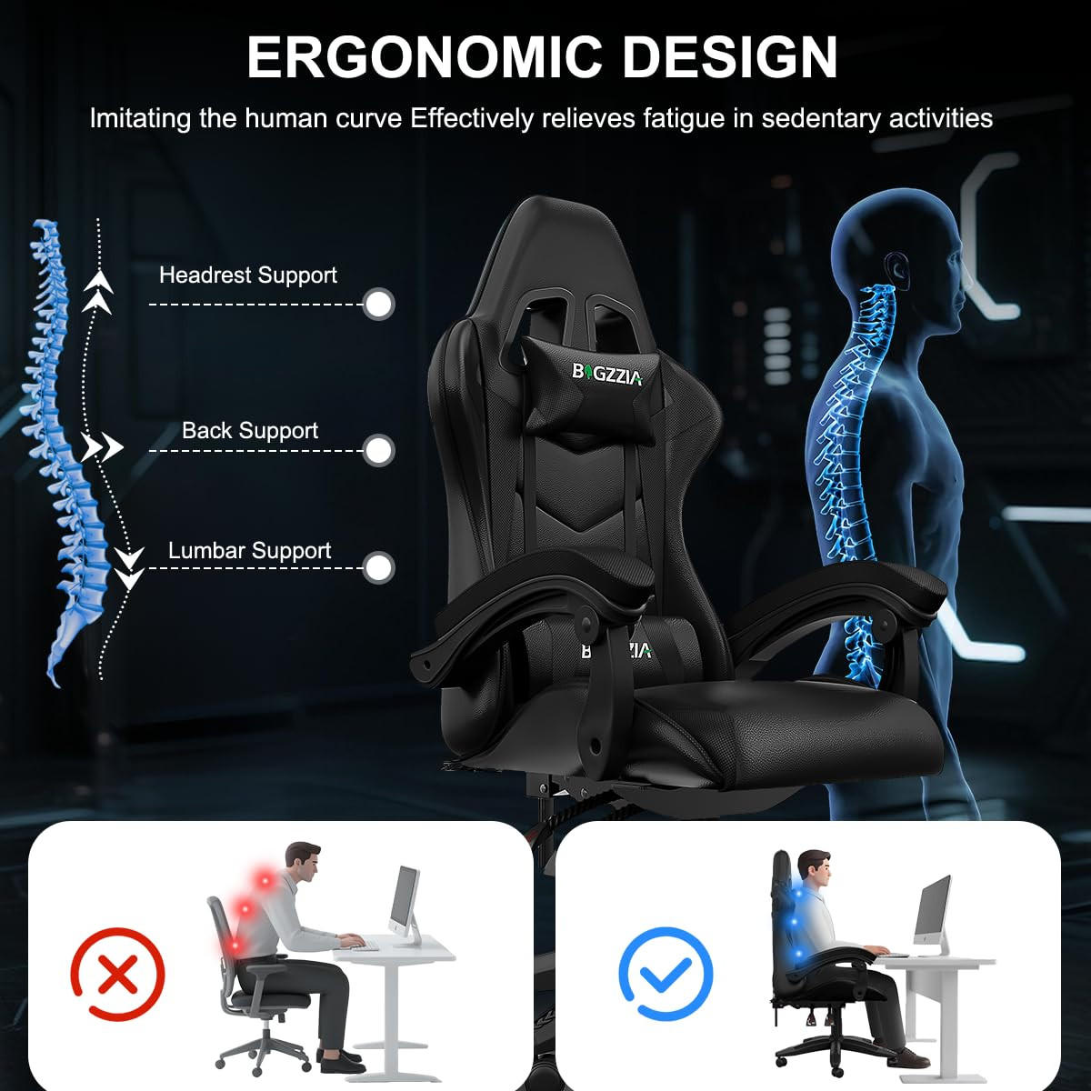 GAMINGSTUHL Schwarz mit Bluetooth Lautsprechern ergonomisch höhenverstellbar - Schwarz, Metall (66/124/58cm) - Rattrix