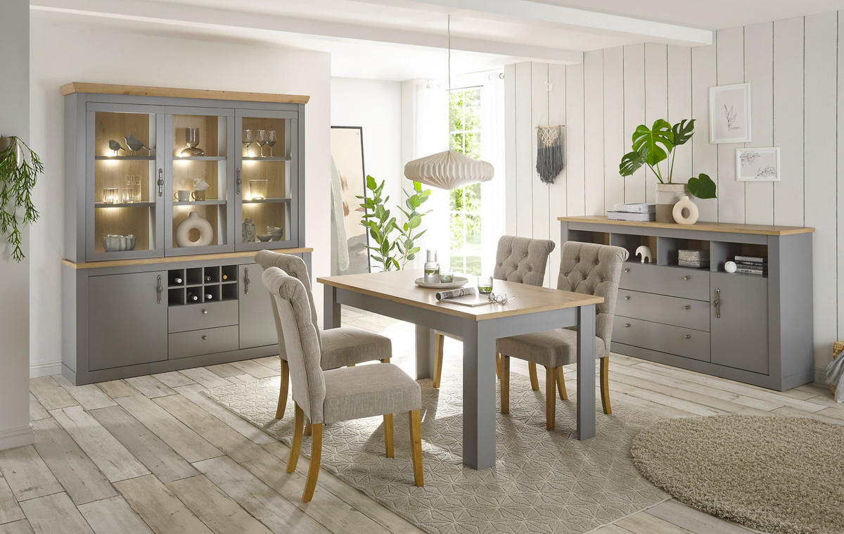 SIDEBOARD grau, Artisan Eiche Landhaus, Kommode 198 x 104 cm - Silberfarben/Hellgrau, Holzwerkstoff/Metall (198/104/44cm) - Furn.Design