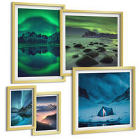 BILDER SET 5er Set - 50x50 cm & 20x30 cm & 40x60 cm Goldrahmen - Stilvolle Pflanzenmuster und Geometrie - Goldfarben, Kunststoff (40/60cm) - TULUP