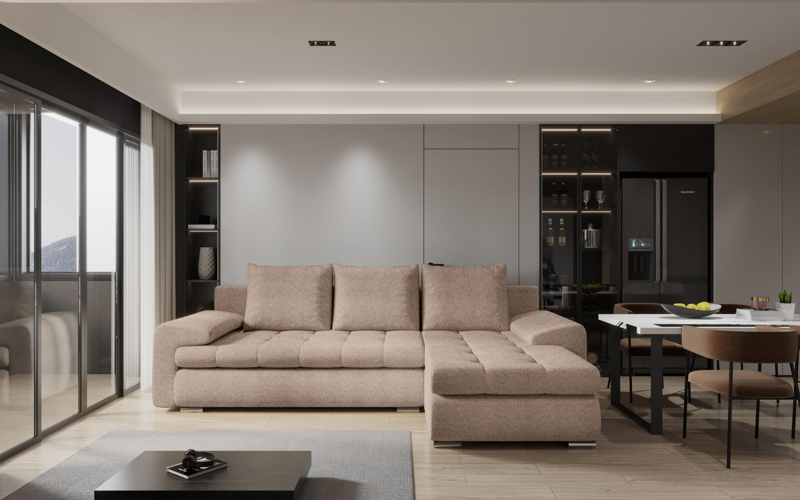 ECKSOFA TOMI Abriamo Rosa Rechts - Rosa, Holz (237/150cm) - Kaiser Möbel