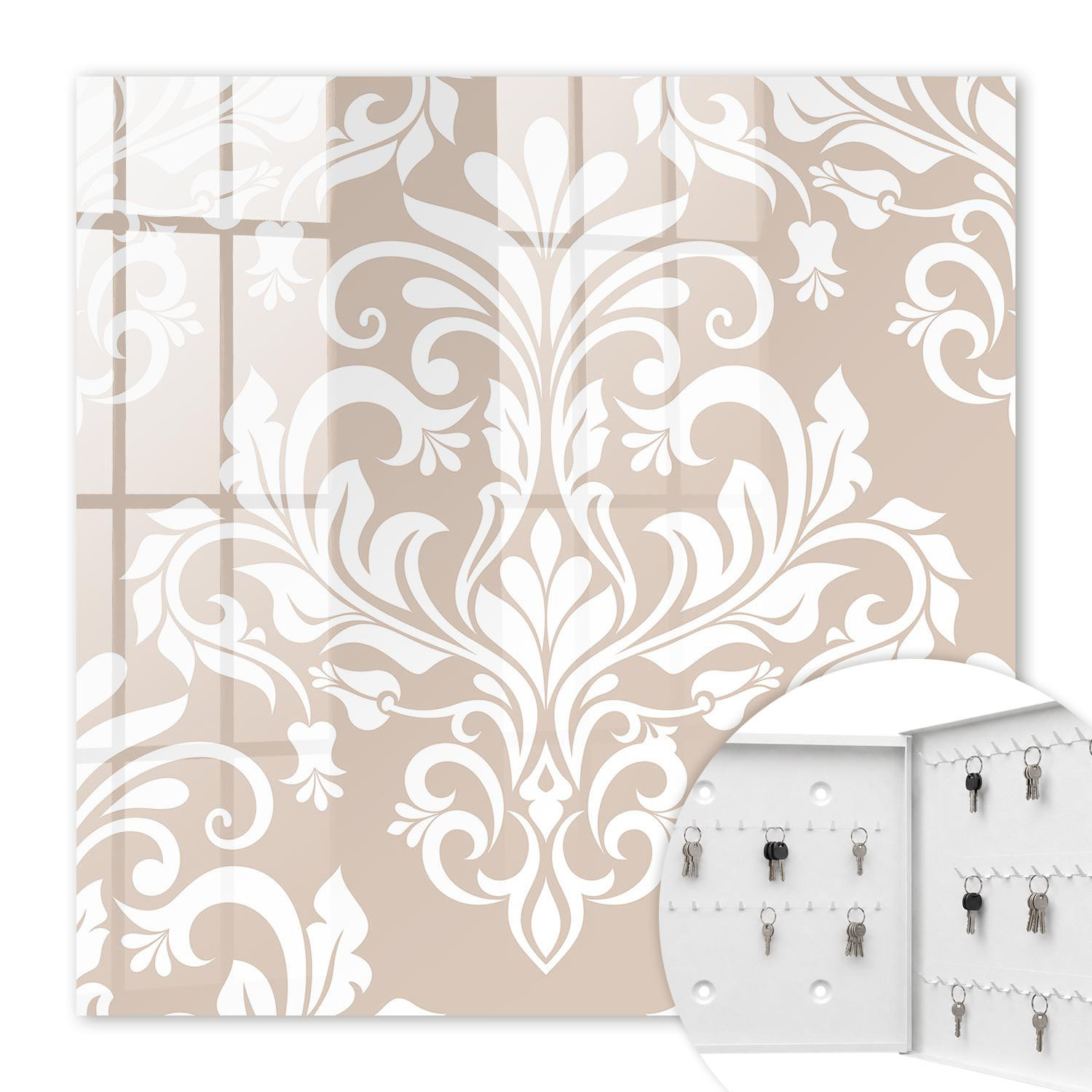 SCHLÜSSELBOX Weiß 30x30 cm – Türöffnung nach rechts - Elegante Symmetrie - Beige, Metall (30/30/5cm) - TULUP