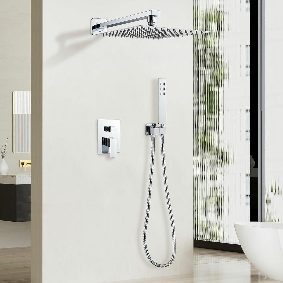 DUSCHARMATUR Set Unterputz mit Regendusche und Handbrause Chrom - Silberfarben, Metall (33/14.8/45cm)