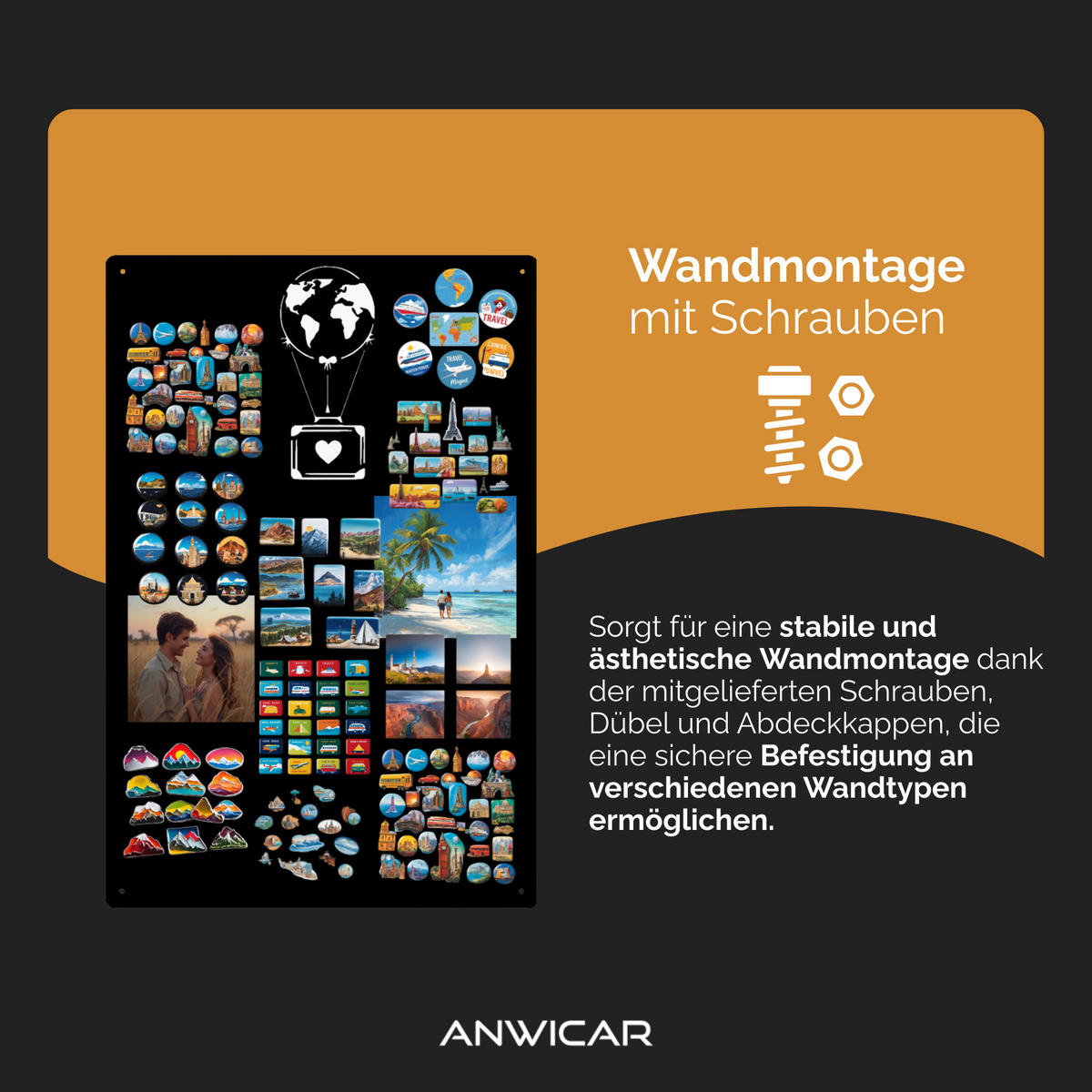 MAGNETTAFEL für Erinnerungen Flugzeug Schwarz 74x49 cm - Schwarz, Metall (49/74/0.7cm) - ANWICAR