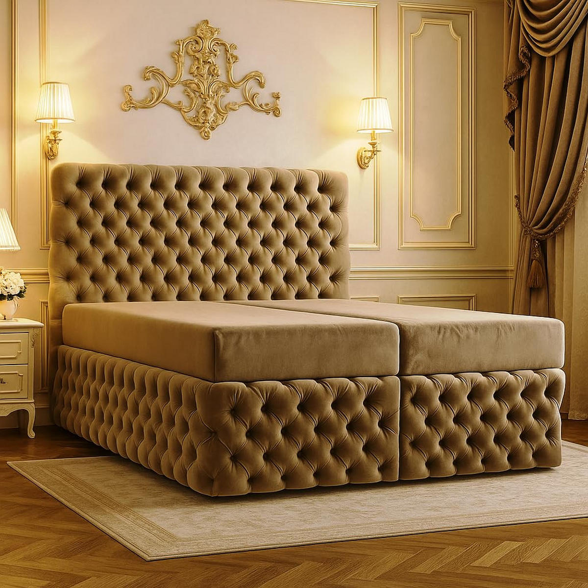 POLSTERBETT Chesterfield Beige 180x210 cm - Beige, Textil (180/210cm) - B&B Home