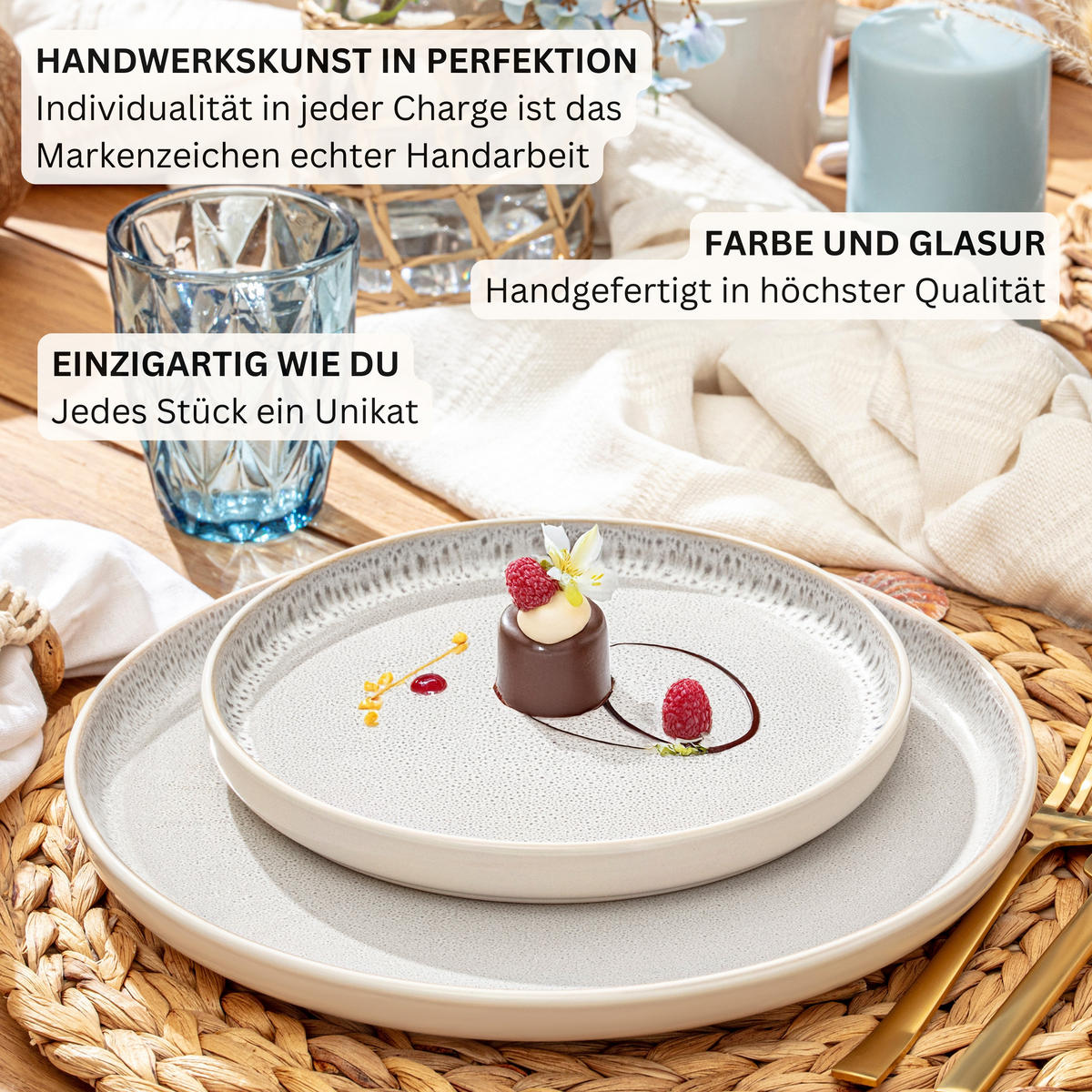 TAFELSERVICE KRETA - 18 teilig aus Steingut - Creme, Stein (27/6.5/27cm) - Sänger