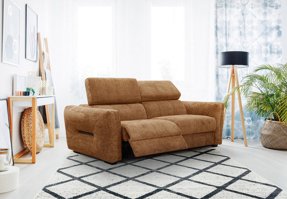 SOFA CALVERA 3-Sitzer mit 2 Relaxfunktionen, dunkelorange - Dunkelorange, Holzwerkstoff/Textil (204/79/106cm) - Courtois Laville