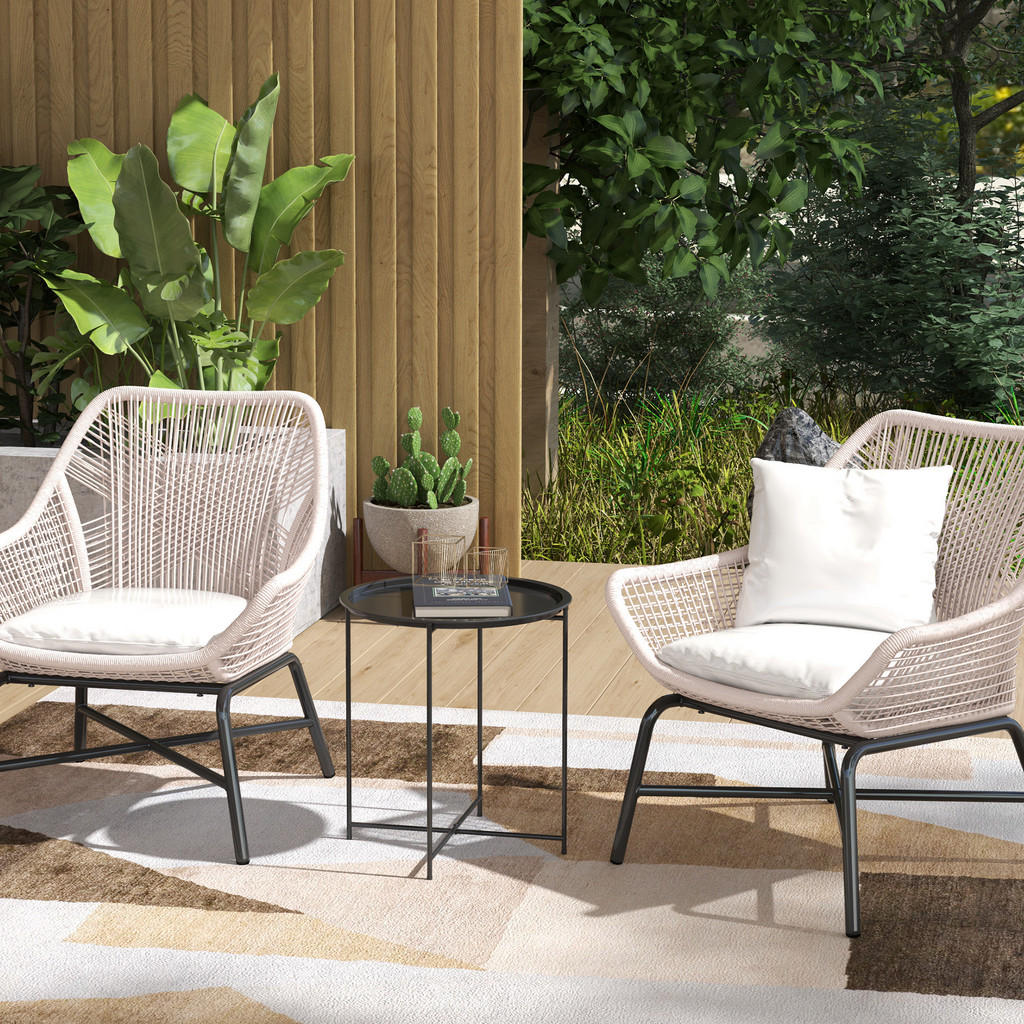 Thumbnail - Outsunny Beistelltisch, Schwarz, Metall, 46x50x46 cm, Gartenmöbel, Gartentische, Beistelltische outdoor