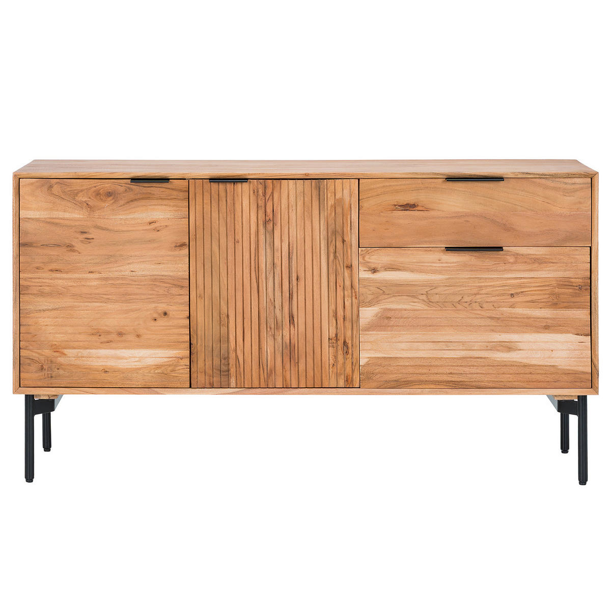 SIDEBOARD - Akazie massiv / Schwarz - Schwarz/Akaziefarben, Holz (155/82/42cm) - home24