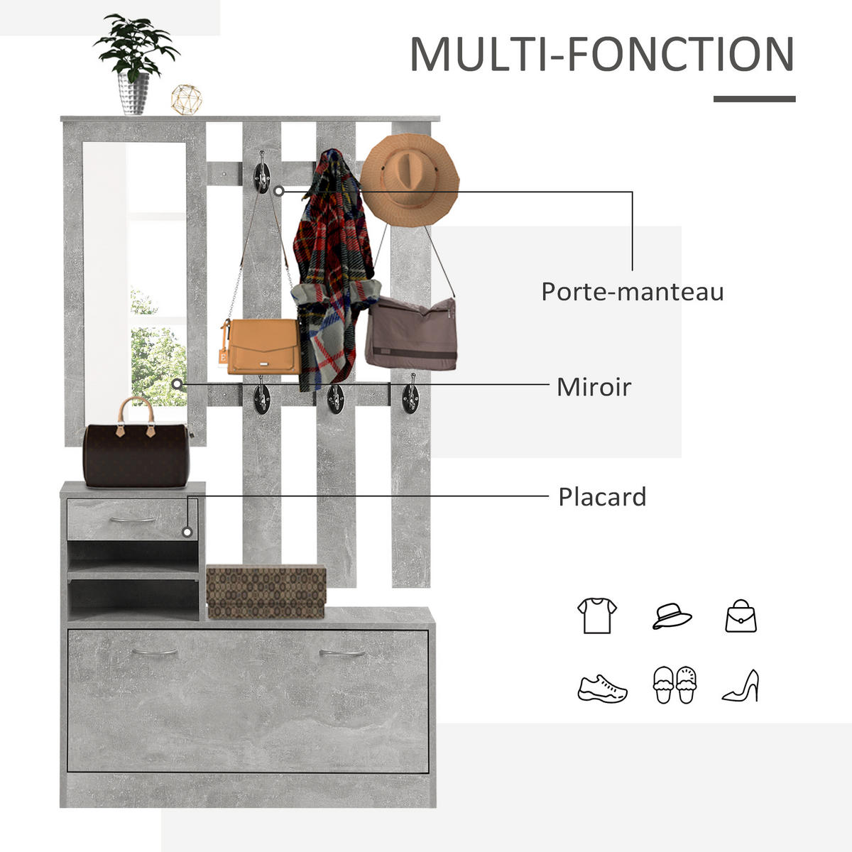 GARDEROBE DE-16751 Beton-Effekt Grau - Grau, Holzwerkstoff (24/191/90cm) - ComfortXL