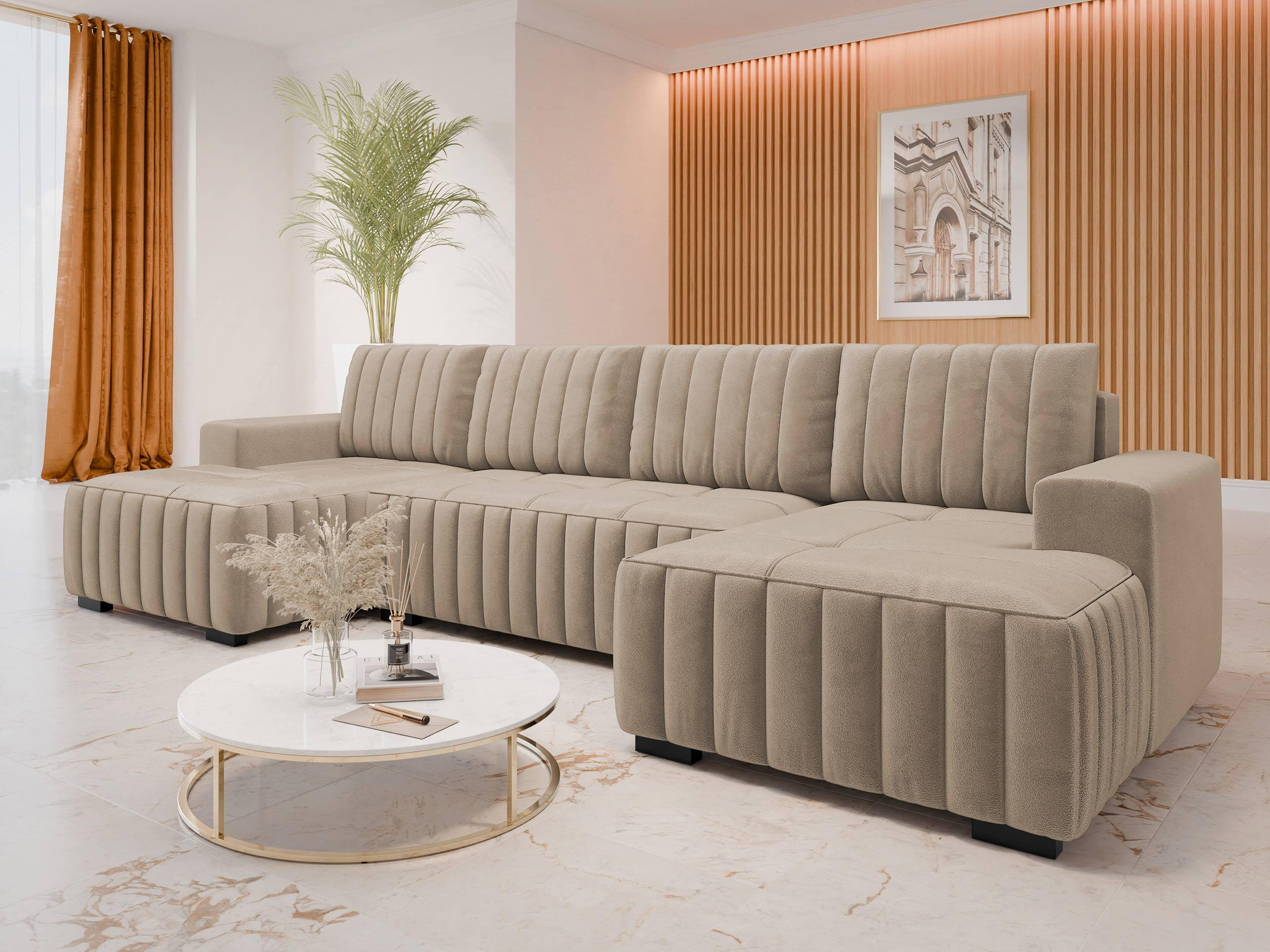 WOHNLANDSCHAFT Hugo U - Hellbraun/Braun, Holz/Textil (310/85/140cm) - MIRJAN24