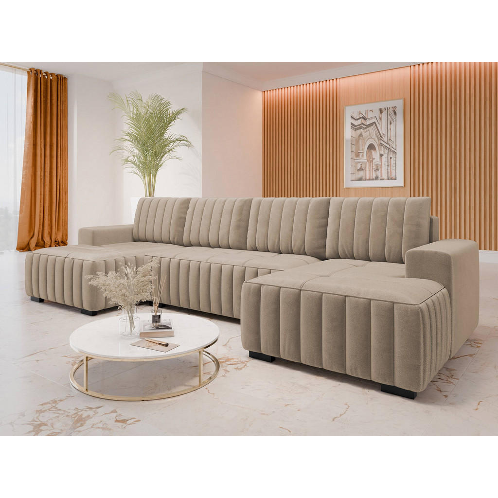 Thumbnail - Mirjan24 Wohnlandschaft, Hellbraun, Textil, 6-Sitzer, U-Form,Rechteckig, 310x85x140 cm, Wohnzimmer, Sofas & Couches, Woh...