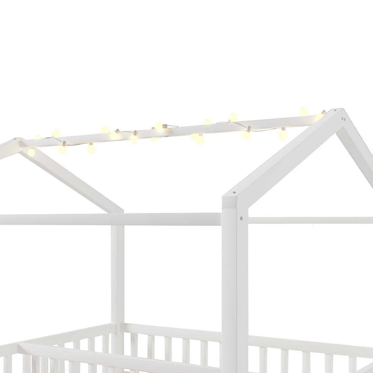 HAUSBETT 90/180/190 cm DE-03336, mit LED und Sicherheitsgeländer, in Weiß - Weiß, Holz/Holzwerkstoff (90/190cm) - ComfortXL