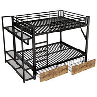ETAGENBETT 140/200 cm Schwarz mit LED-Lichtleiste, Kleiderstange, 2 Schubladen und mehrere Ablageflächen - Schwarz, Metall (140/200cm) - Oxeza