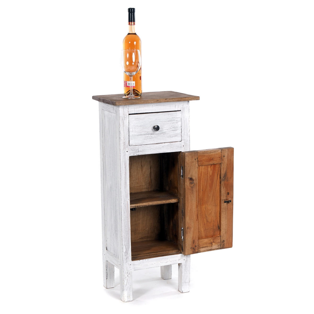 FLURSCHRANK PLANT 80 Mahagoni Recyclingholz, Used Look 05 weiß-natur - Multicolor, Holz (35/80/25cm) - DESIGN DELIGHTS
