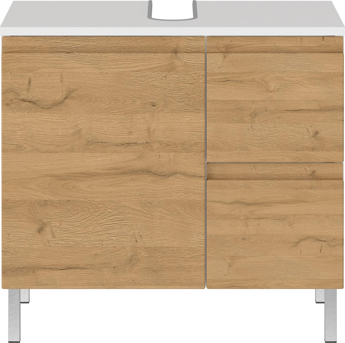 WASCHBECKENUNTERSCHRANK Weiß und Eiche Grandson 60x34x56 cm mit Chromfüßen VEER - Weiß, Holz/Metall (60/56/34cm) - KADIMA DESIGN