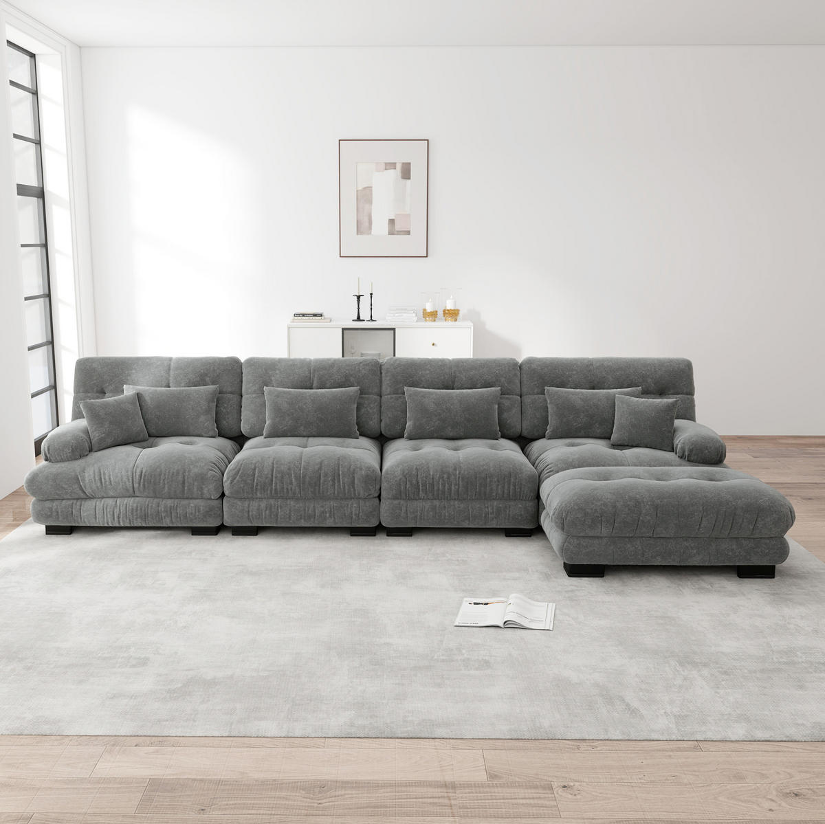 ECKSOFA modular mit beweglichem Ottoman, DIY-Kombination und Chenille-Bezug, Grau - Grau, Textil (406/145cm) - Redom