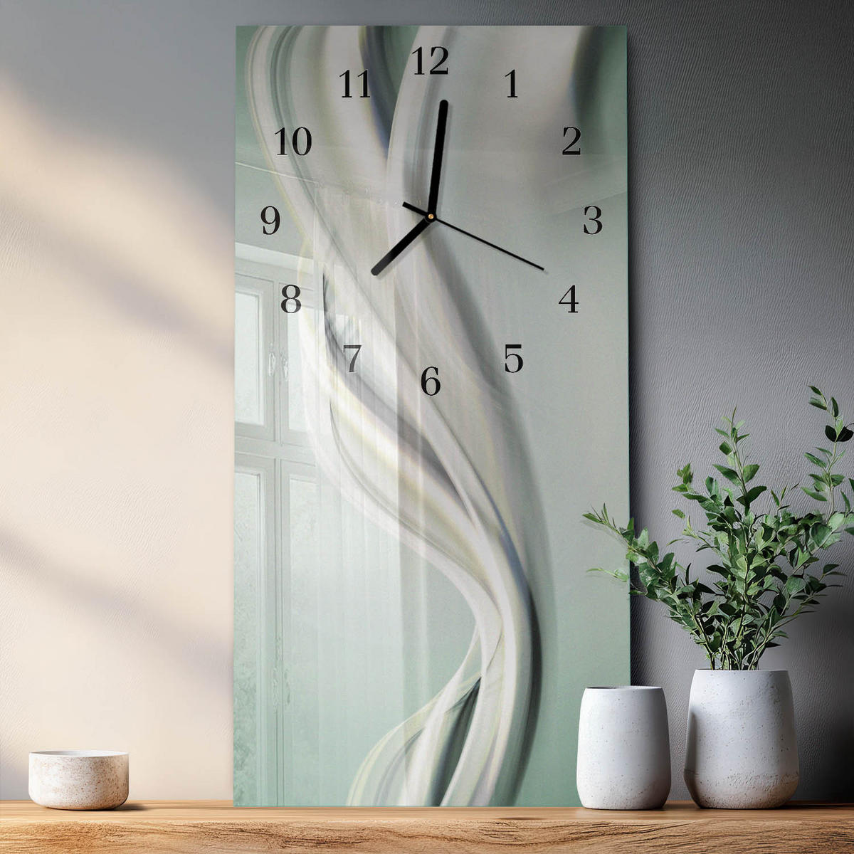 WANDUHR 60x30 cm - Palmen - Grau, Glas (30/60/0.4cm) - TULUP