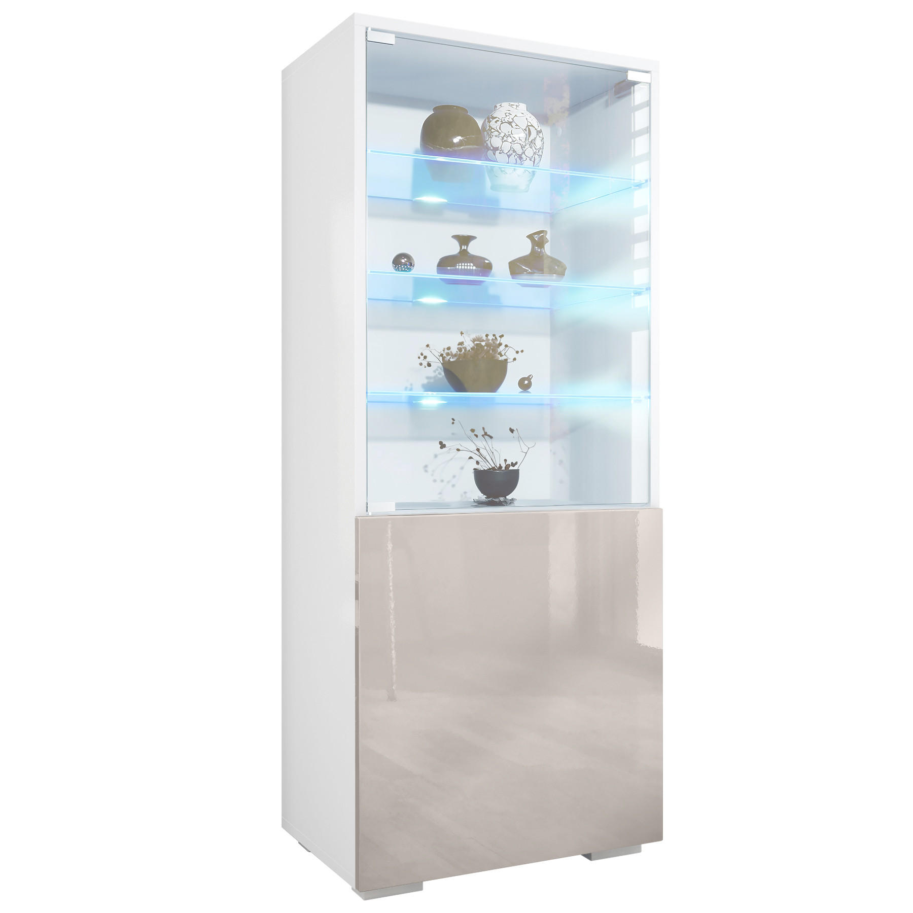 VITRINE Granada Sandgrau Hochglanz - Sandfarben, Holzwerkstoff (50/122.5/34.5cm) - Vladon