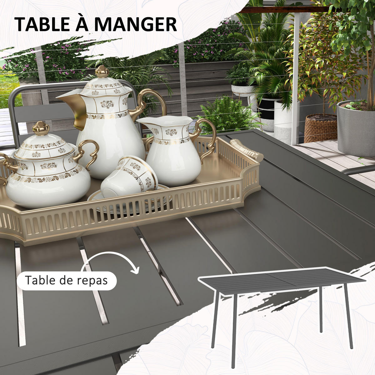 GARTENTISCHGRUPPE DE-18092 7-teilig, stapelbar Dunkelgrau - Grau, Metall - ComfortXL