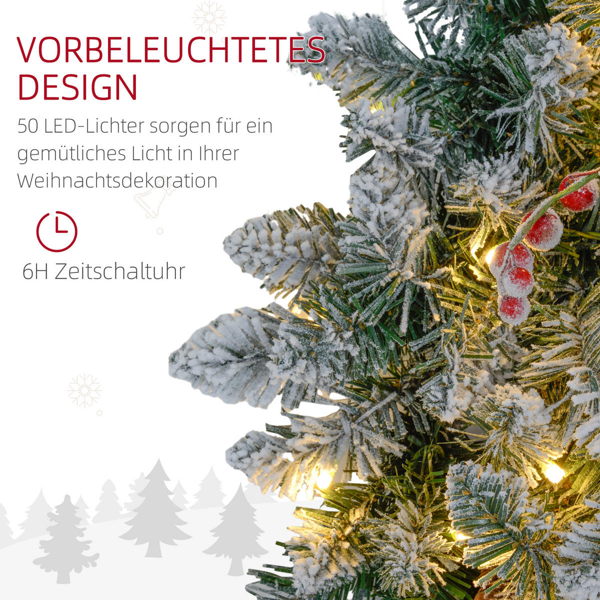 TANNENKRANZ Weihnachtskranz Türkranz Künstlicher Tannenkranz mit Lichterkette - Grün, Kunststoff/Metall (10cm) - HOMCOM